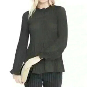 Banana Republic Charcoal Pleat Polyester Long Sleeve Size Medium Blouse